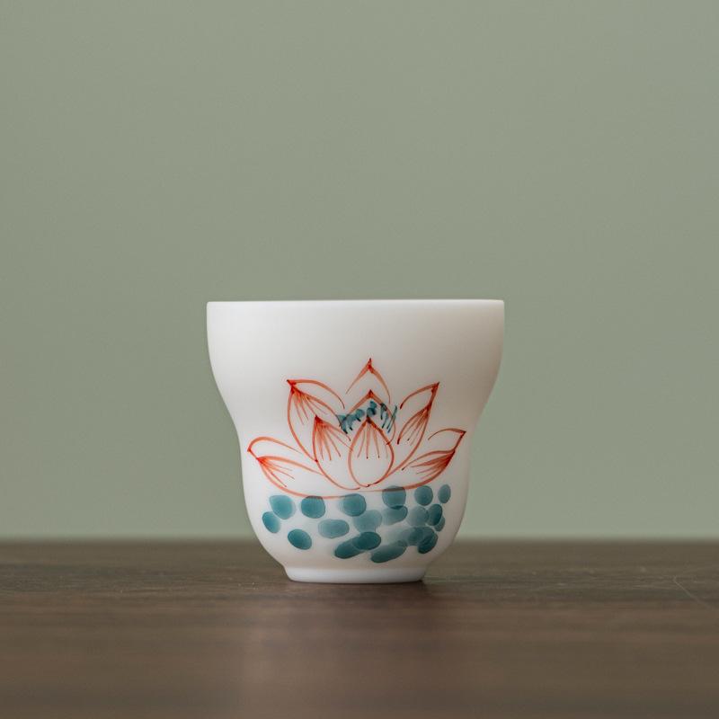 

Ceramic white hand-painted gourd master cup with hand gift, vegetarian-fired suet jade porcelain tea cup, tea cup, business gift