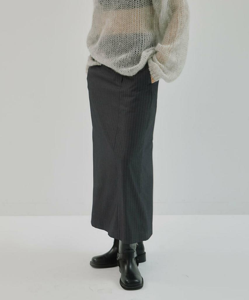 Mosyupamosyu Striped Low-Rise Maxi Slit Skirt [Charcoal]