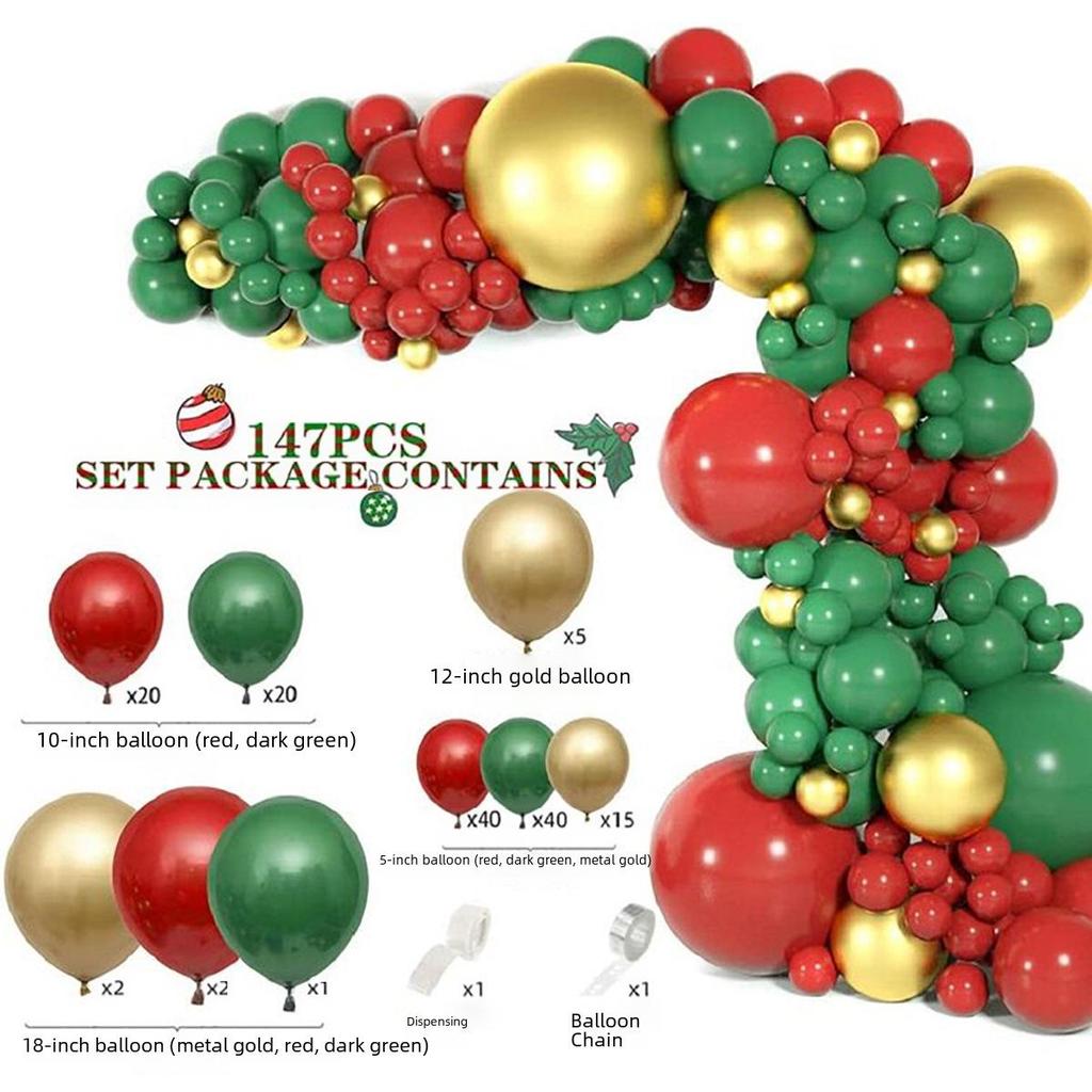 Slavnostní vánoční balónková sada: Červená, Zelená, Zlatá řetězová dekorace na sváteční večírky