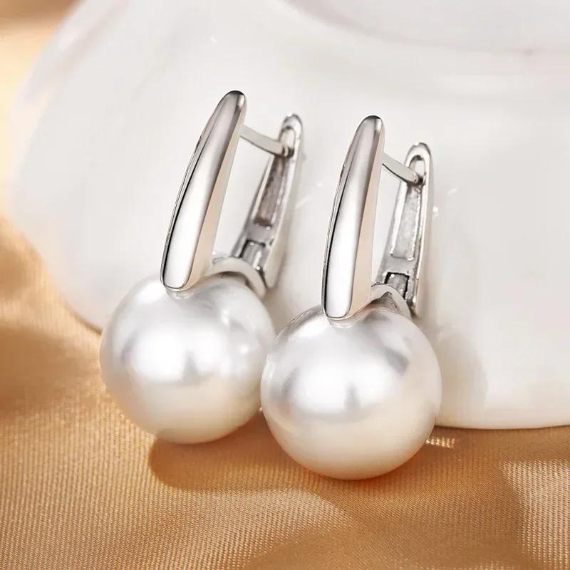 High-End And Fashionable Ocean Pearl Earrings, Set With Cubic Zirconia Women'S Luxurious Fashion Jewelry