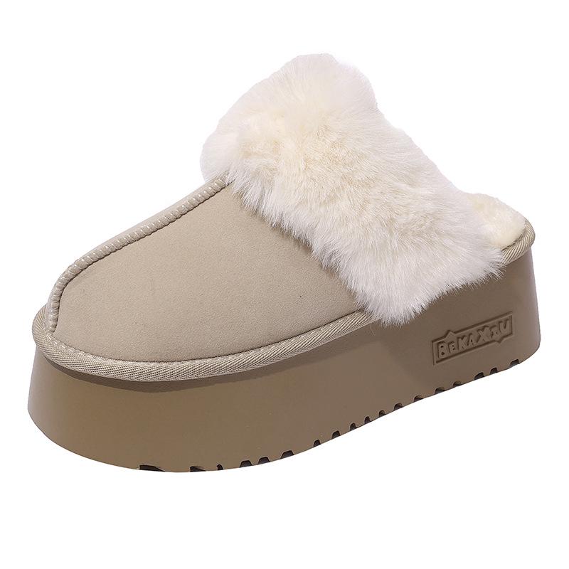 

Women s Thick-Sole Fuzzy Slippers: Autumn/Winter Height-Boosting, Warm, Retro Closed-Toe, High-End Fur Home Slippers 37 бежевий