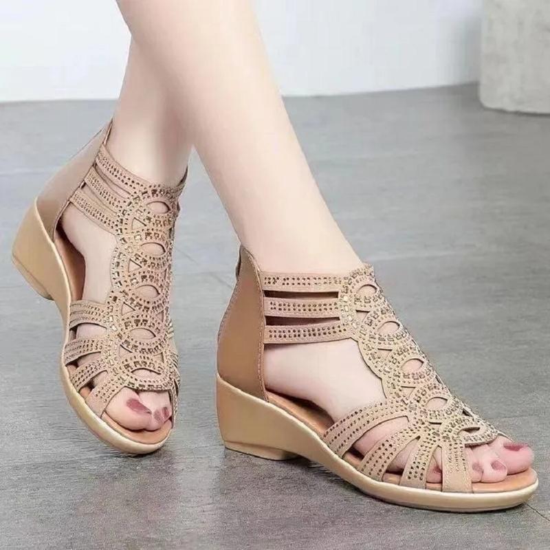  Women Fashion Sweet High Quality Soft Wedge Heel Shoes for Spring Summer Lady Classic Brown Hollow Out Sandals Ab747