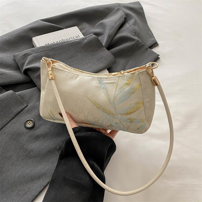 Trendy Canvas Crescent Bag For Women In Leaf Tree And Butterfly Colors Perfect For Summer