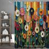 Künstlerisches Duschvorhang-Set im Ethno-Stil: Bunte Blumen & Pinselstrich-Blätter