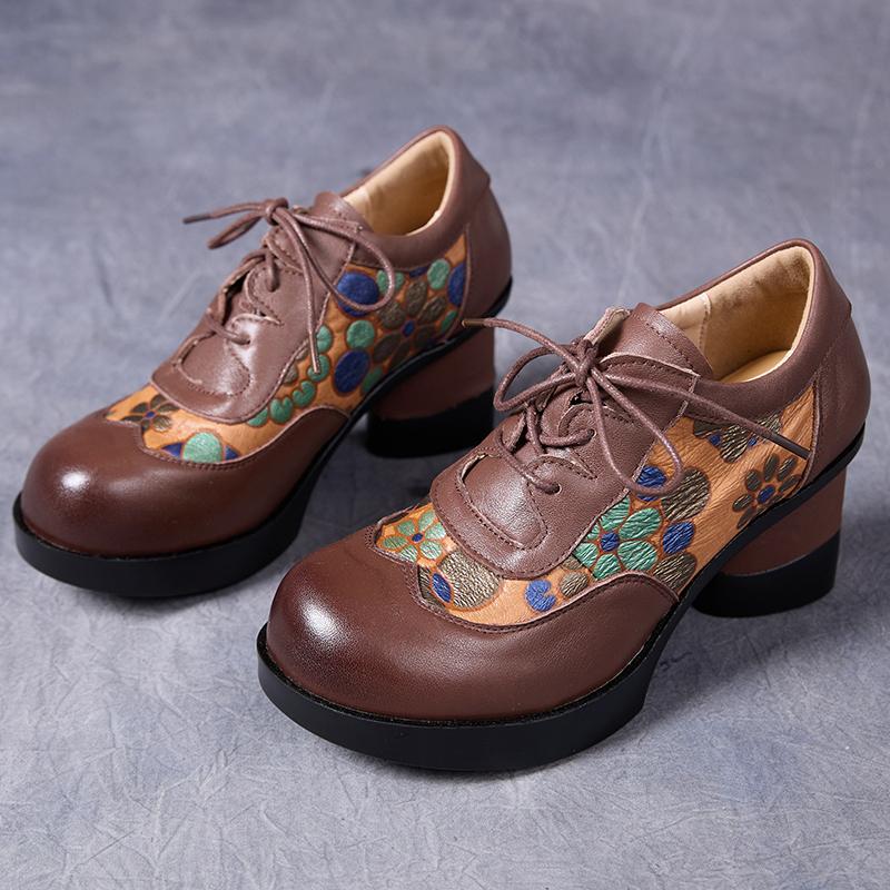 

Мода GKTINOO 2025 Осень Зима Новые Ретро Принтованные Туфли на Высоком Каблуке Натуральная Кожа Лодочки Смешанные Цвета Цветочная Шнуровка Женская Обувь 250