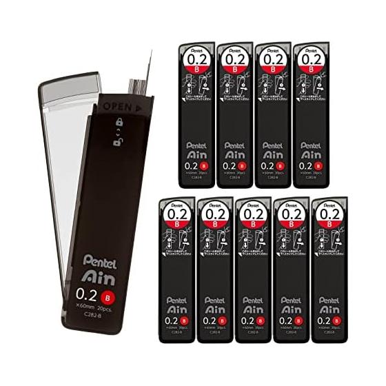 Pentel Ain STEIN Mechanical Pencil Lead, 0.2mm, B, 10 Refills, C282-B, Smooth, Break-Resistant, Smudge-Resistant