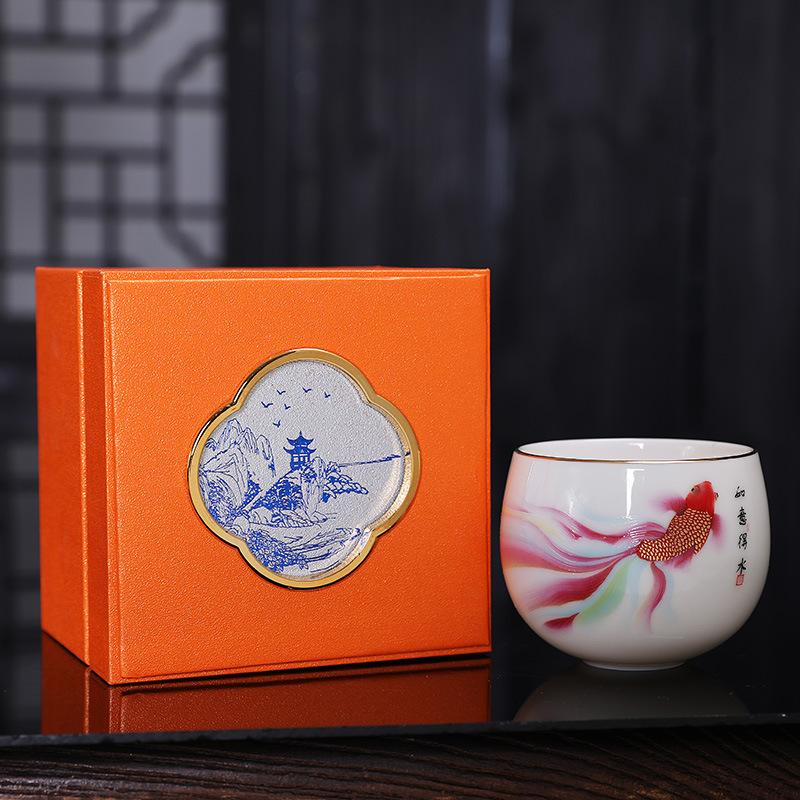 Jiongtai Hui Dehua porcelain teacup is like a duck to water, new Chinese semi-handmade master cup ceramic tea cup business gift