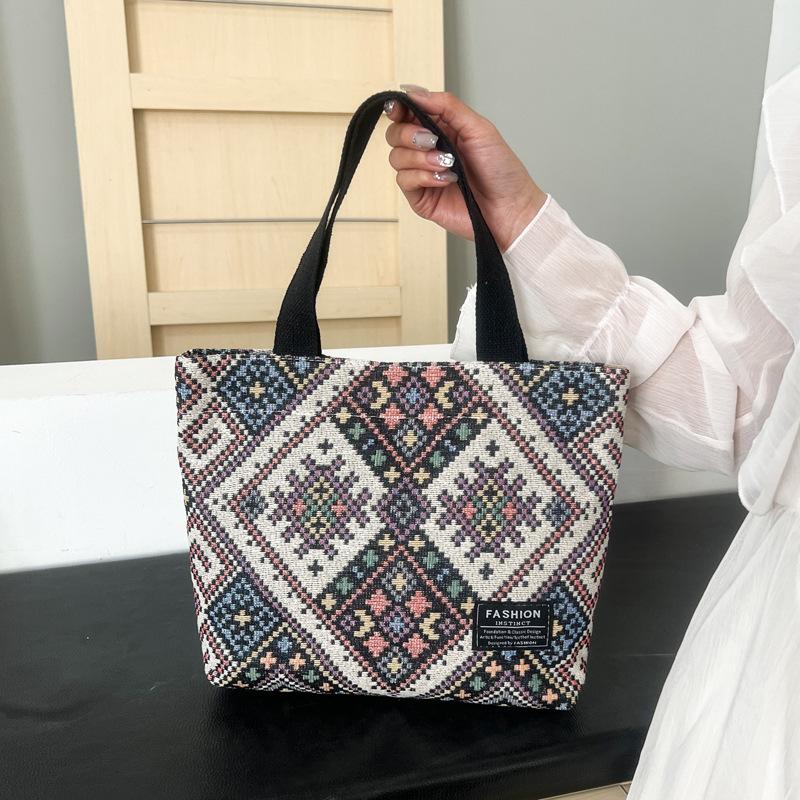 Bohemian Canvas Tote Bag for Women, Large Capacity Ethnic Style Shoulder Handbag, Casual Zipper Bucket Purse for Daily Use CLE