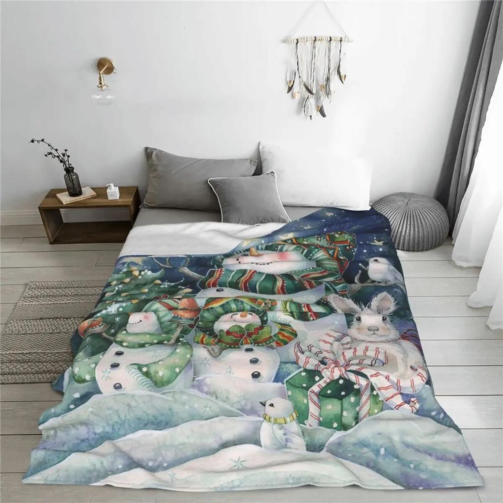 Cute Snowman Merry Christmas Knitted Blankets Fleece New Year Soft Throw Blankets for Bedding Couch Bed Rug