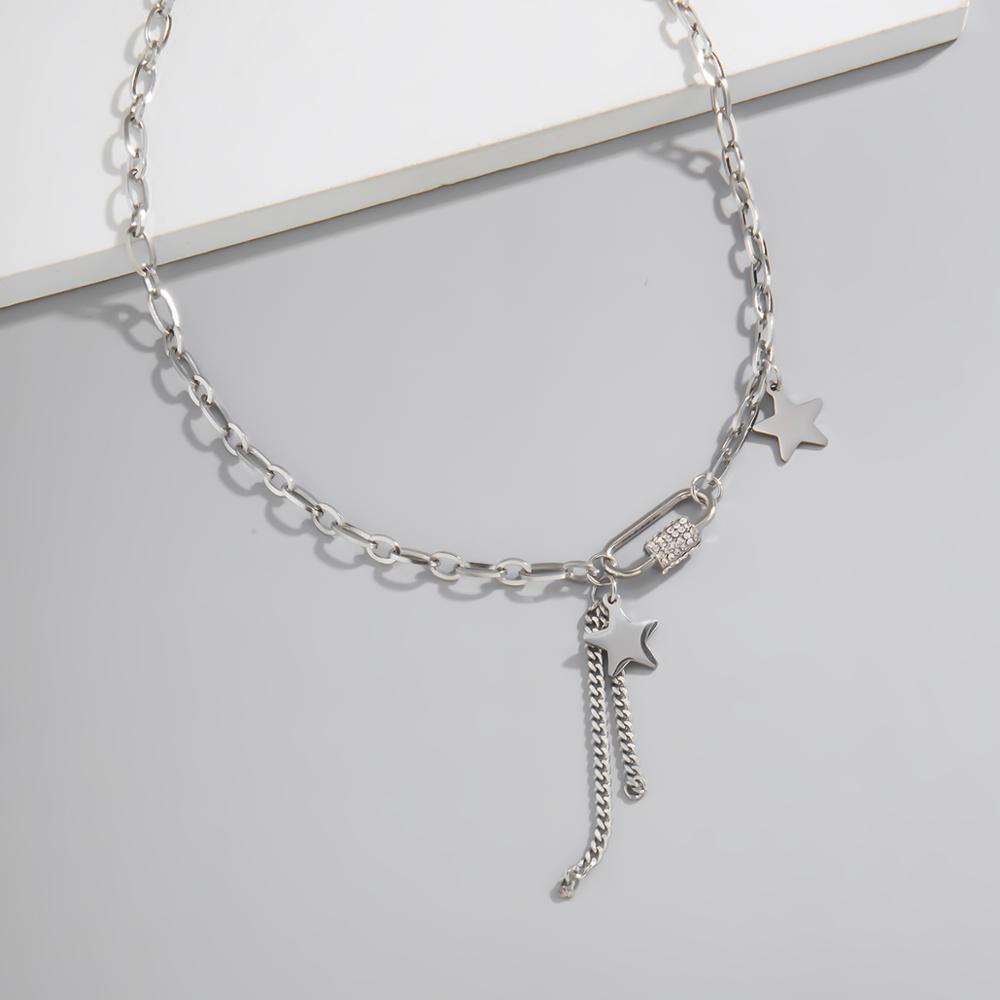 SHIXIN Stainless Steel Chain With Stars/Tassel Pendants Necklace for Women/Men Fashion Rhinestone Necklaces 2020 Korean Jewelry