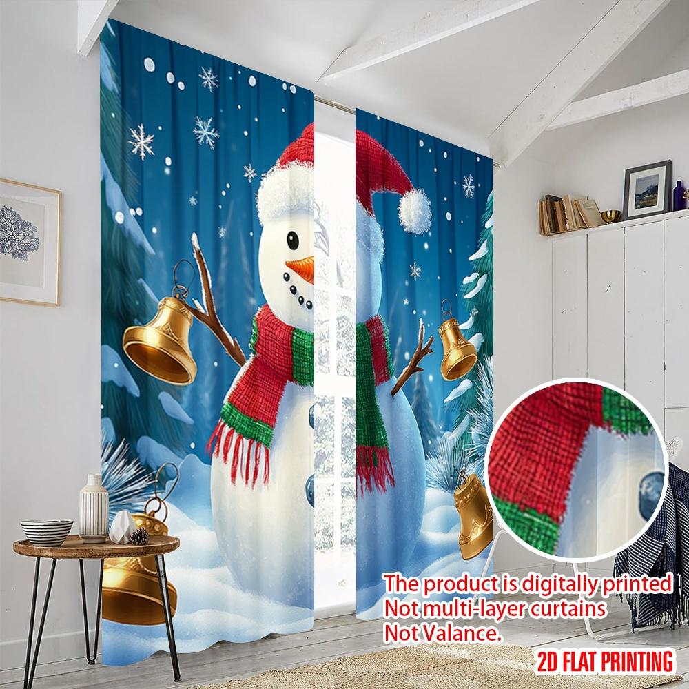 2pcs,2D Plane Printing Popular Curtain Panels Cute Snowman Christmas Scene (3) 100% Polyester (without Rod) Holiday for Bedroom,