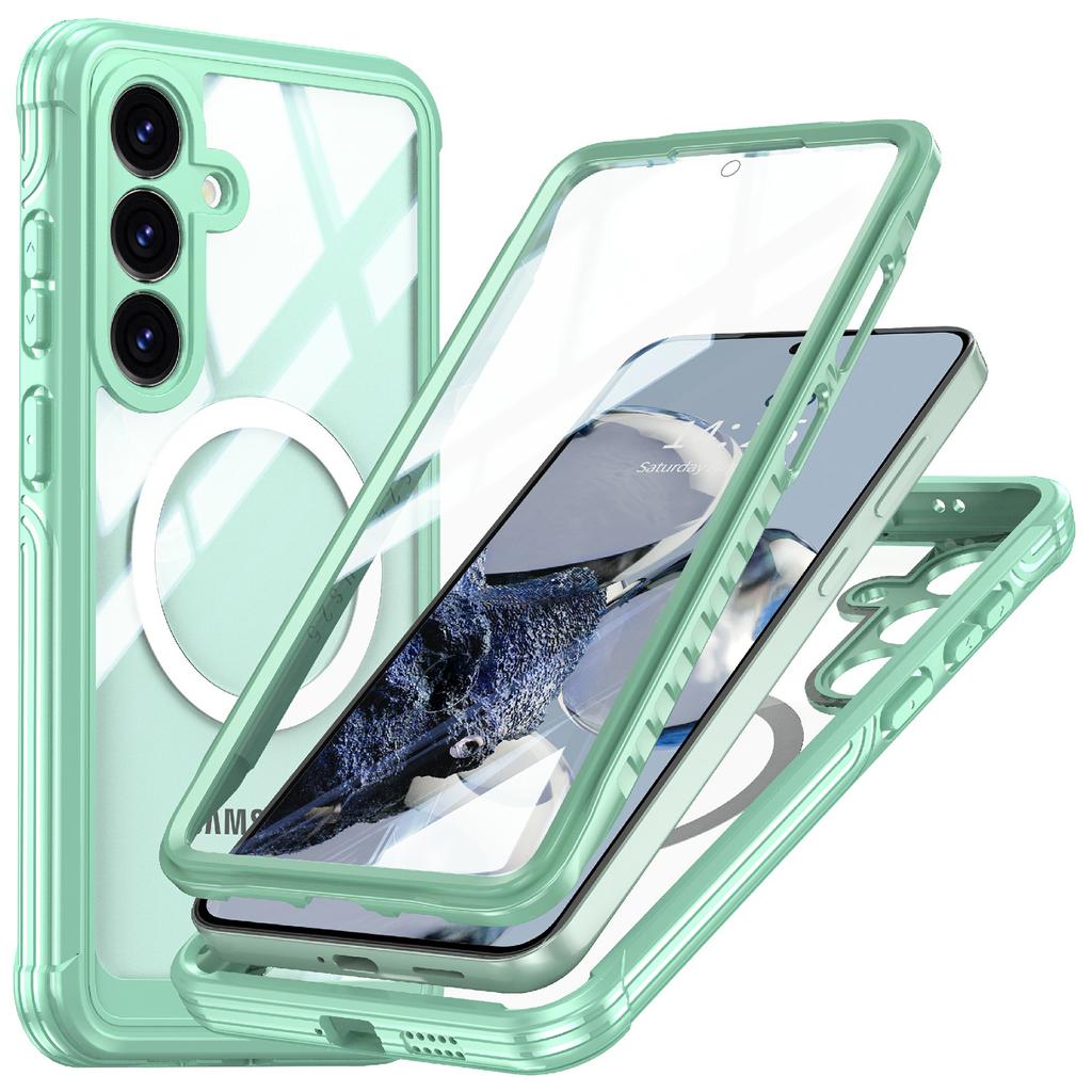 For Samsung Galaxy S25 Magnetic Case PC+TPU Phone Cover with Tempered Glass Screen Film