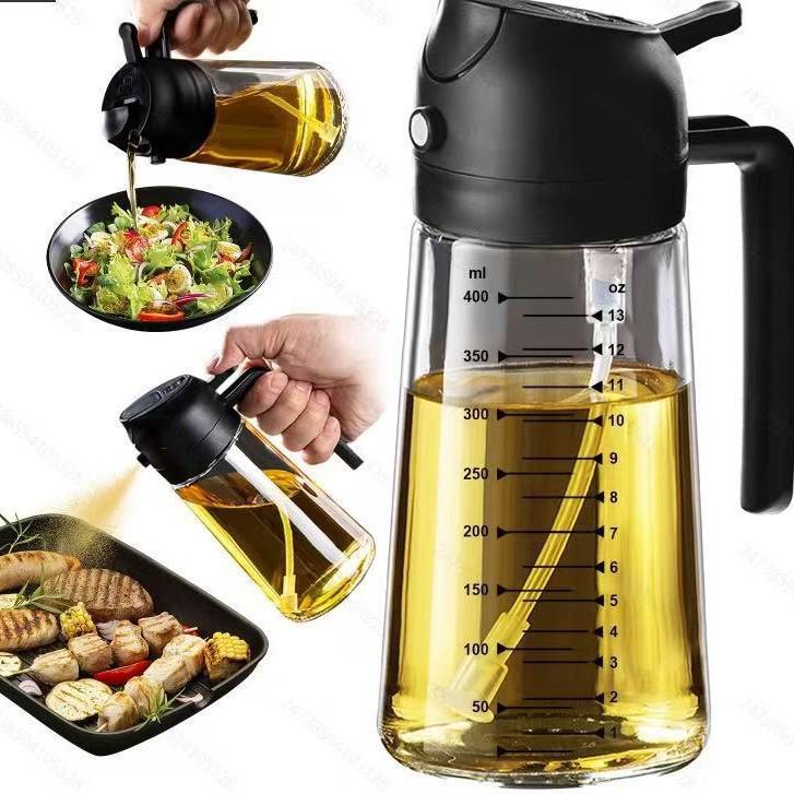 Thickened Glass Oil Bottle: Integrated Spray and Pour, Automatic Atomization, Leak-Proof, Large Capacity for Kitchen Use
