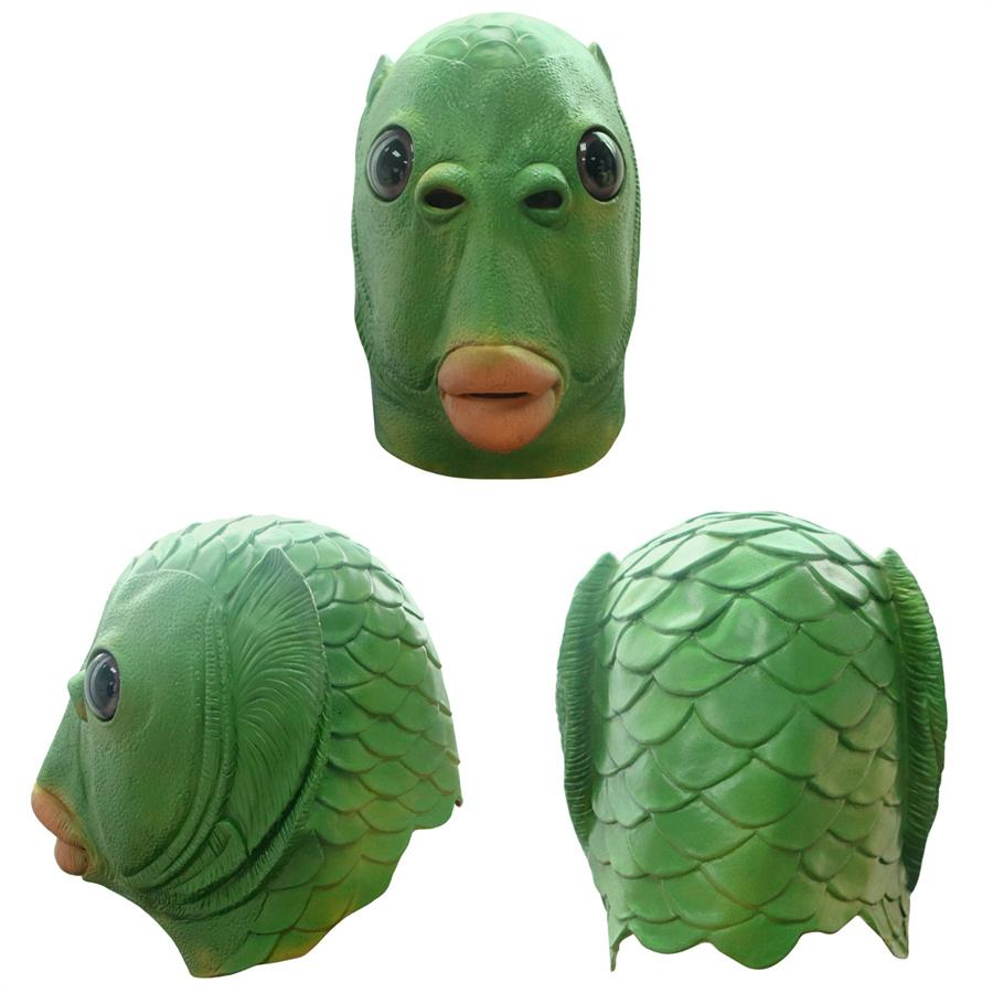 Green Fish Head Party Mask, Fish Head Party Mask in Dark color, Monster Head Mask, Green Head Hat, Animal Latex Mask for Party or Cosplay Costume