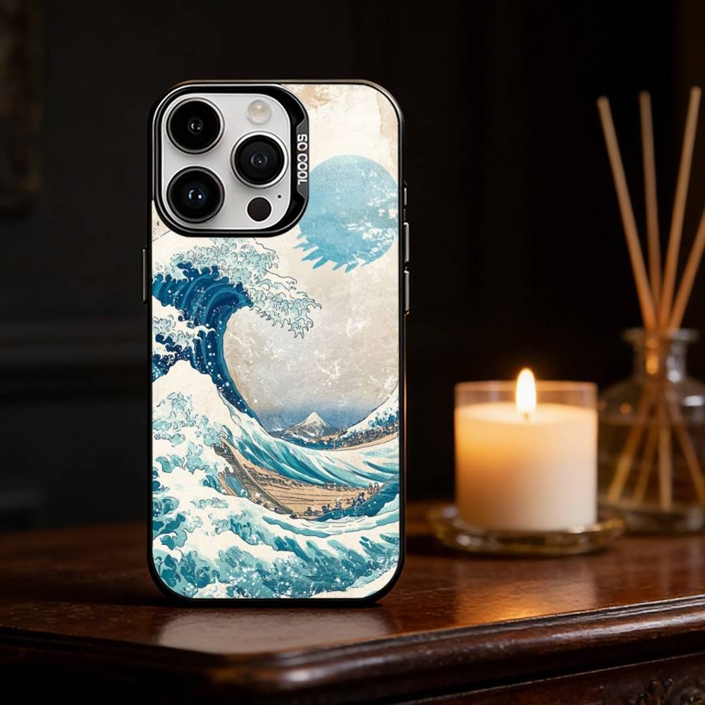 Great Wave Off K-Kanagawa Phone Case Color Silver Shell For IPhone 17 16 15 14 13 12 11 Pro Max Plus
