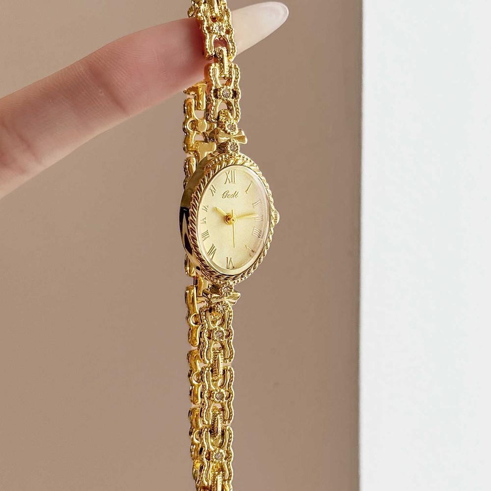 Reloj de Oro GEDI Elegantes Relojes de Pulsera Esfera Ovalada Exquisito Cuarzo Relojes de Moda para Mujer Retro Lujo Pulsera Dorada Reloj