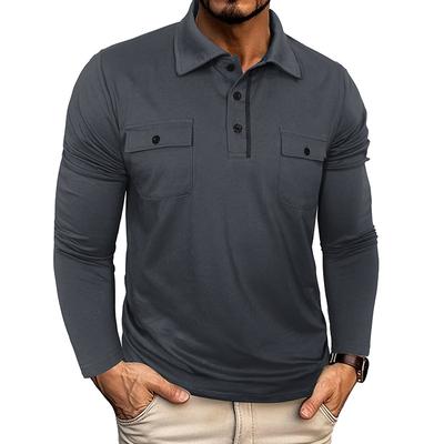 Herren Langarm Poloshirt mit Button-Down Kragen und Brusttaschen, Mehrere Farben