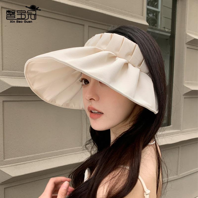 Folded big-brimmed empty top hat, high-end face-showing small shell hat, summer outdoor foldable sunscreen sun hat children