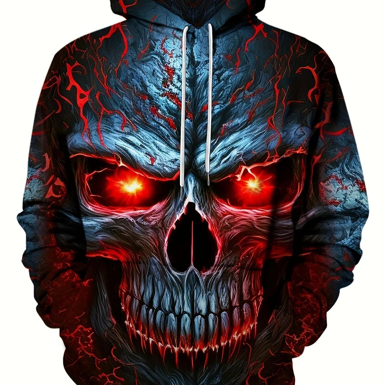 

Мужская повседневная толстовка с капюшоном с 3D-графикой черепа/большого рта, с карманом, на шнурке, с капюшоном, пуловеры, толстовки для мужчин 6XL