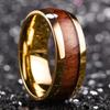 Fashion 8MM Gold Color Men Stainless Steel Rings For Men Women Domed Koa Wood Inlay Rings Wedding Engagement Jewelry Gift