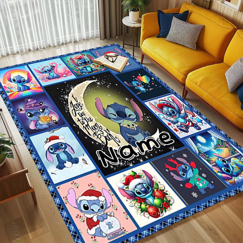 Custom Name Stitch Floral Living Room Non-Slip Area Rug Soft Carpet for Bedroom Kids Playroom Sofa Office Home Decor Doormat