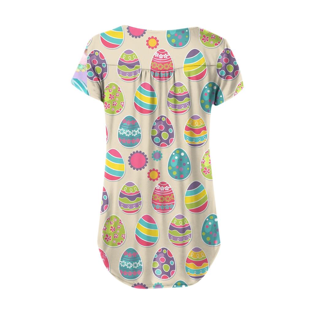 Women's Easter Short Sleeve Tops Loose Tops Casual Oversized Tops Pleated Tops Button Tie Tops Women