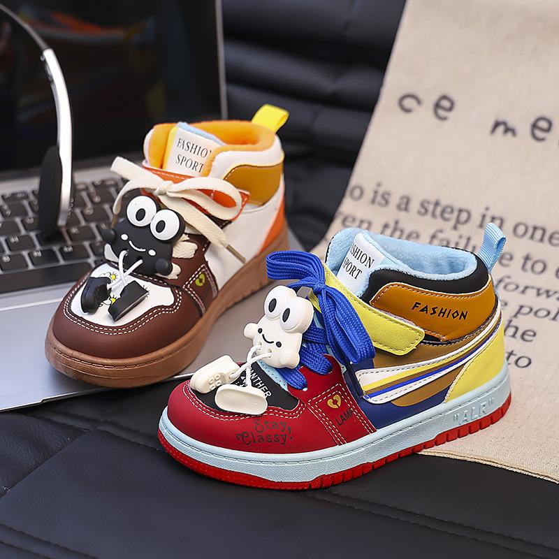 Children's high-top mandarin duck shoes 2025 autumn new fashion boys handsome board shoes girls foreign doll sports shoes