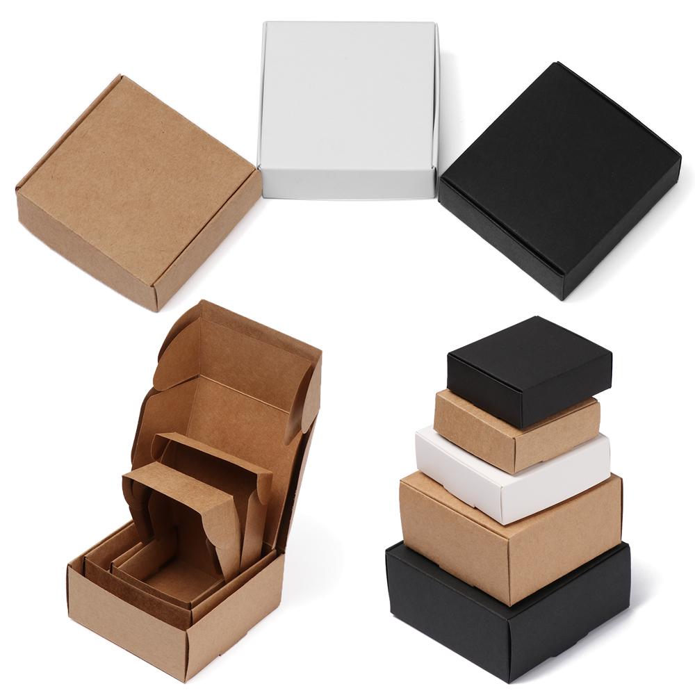 10Pcs Kraft Paper Box Cardboard Package Box Handmade Candy Box Jewelry Storage Box Gift Box Wedding Event Party Supplies Brown