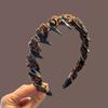 Women French Sparkling Pearl Wavy Headband, High Skull Top Toothed Hair Band, Non-slip External Wear Pressure-Reducing Hair Accessory