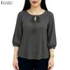 ZANZEA Women Casual Round Neck 3/4 Sleeve Loose Blouse