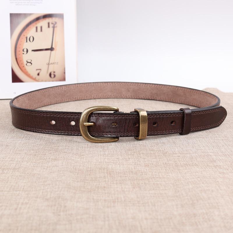 Style Camping Extérieur Style Rétro Littéraire et Artistique Design de Niche Boucle à Ardillon en Laiton Ceinture en Cuir de Vachette pour Jeans Femme