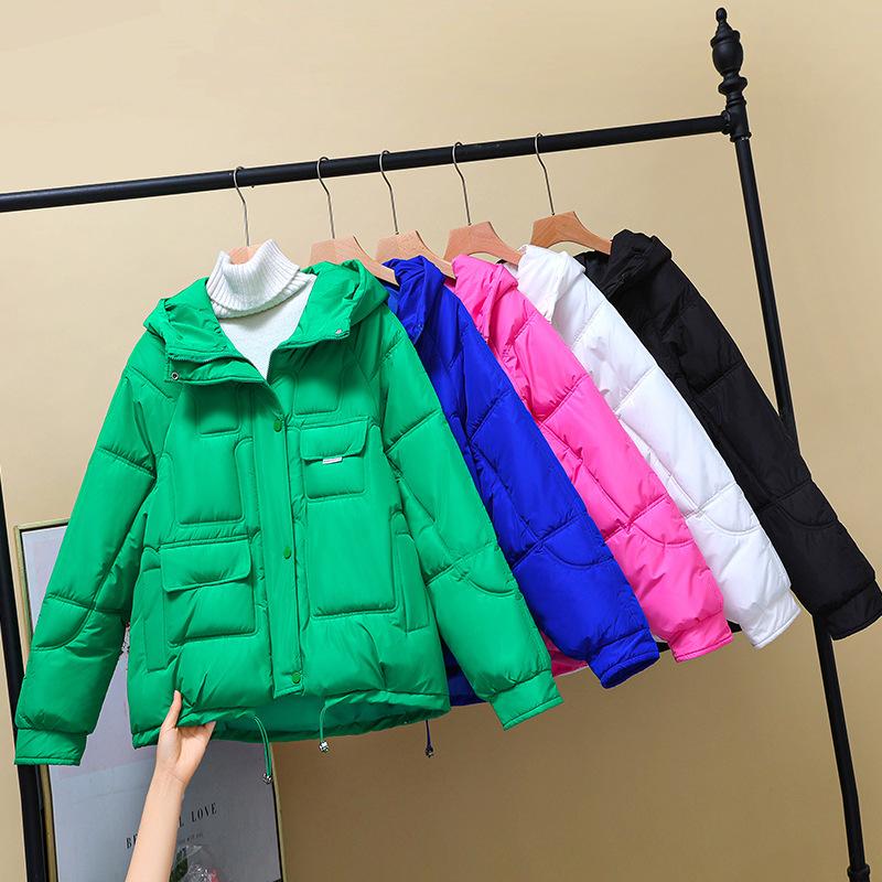 

Осенне-зимняя женская свободная утолщенная ветрозащитная теплая короткая куртка с капюшоном и шнурком, 5 цветов