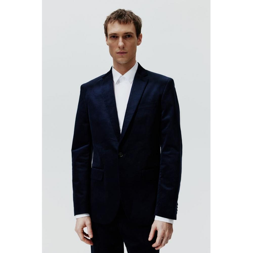 

Куртка HM slim fit Velvet темно-синего цвета 44