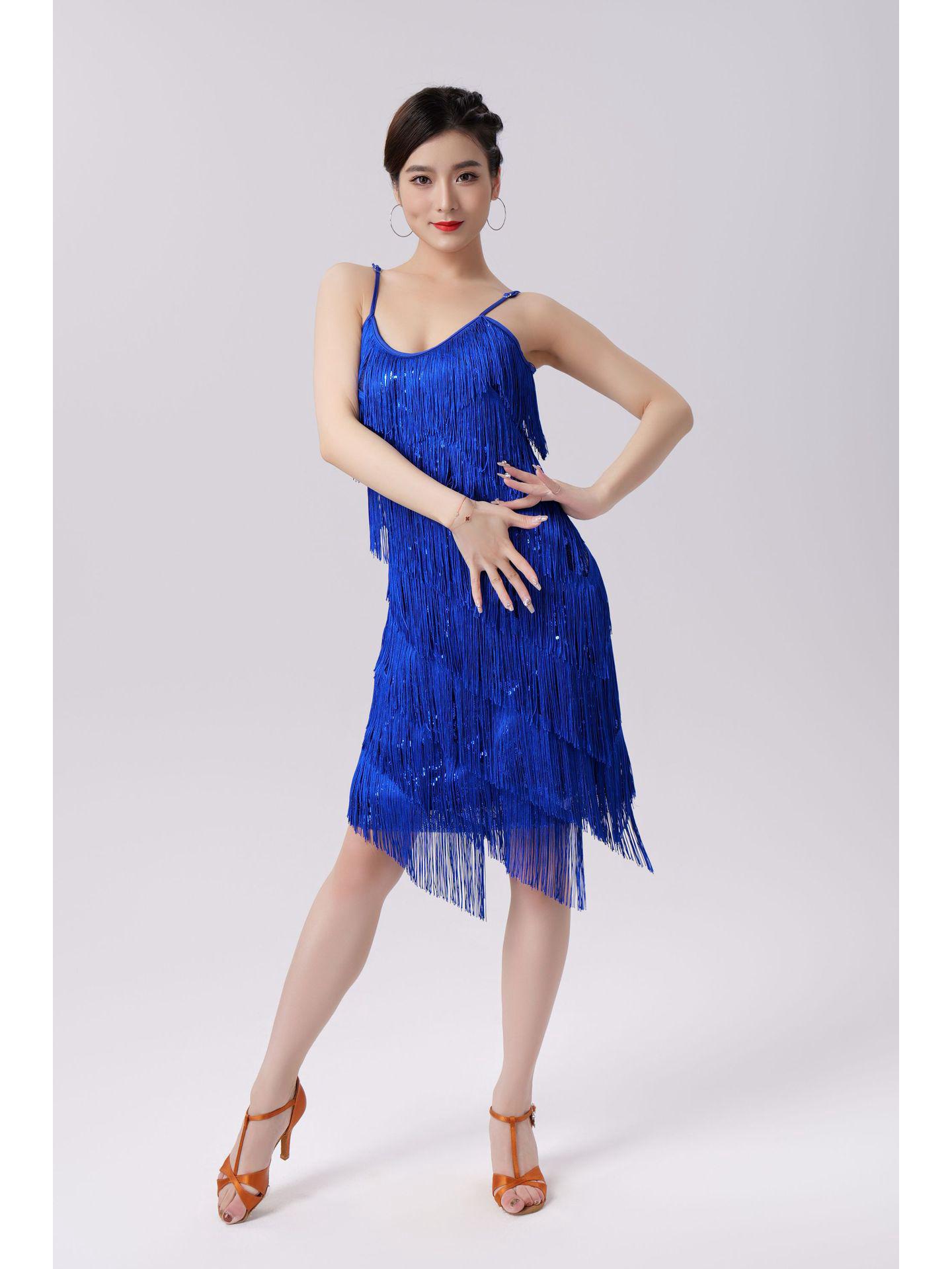 

Взрослое платье с бахромой из пайеток для латиноамериканских танцев - Костюм для весенней вечеринки и соревнований Small