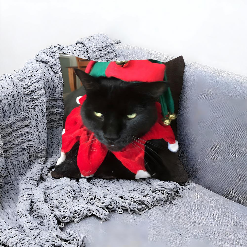 Christmas Black Cat Cushion Cover Premium Comfort Reversible Pillow Cove -Two in One Design for Any Room & Car Interior