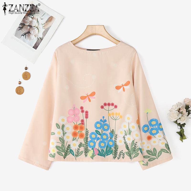ZANZEA Women Floral Print Casual Round Neck Long Sleeve Blouse