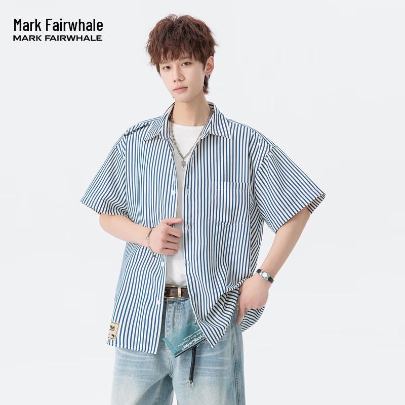 MARK FAIRWHALE Men s Loose Fit Striped Short Sleeve Shirt 2XL