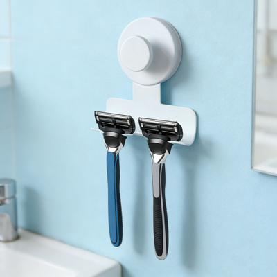 2Pcs Suction Cup Shaver Holder Wall Mounted No Tools Required Stainless Steel Hook Removable Razor And Shaver Organizer for Bathroom Shower