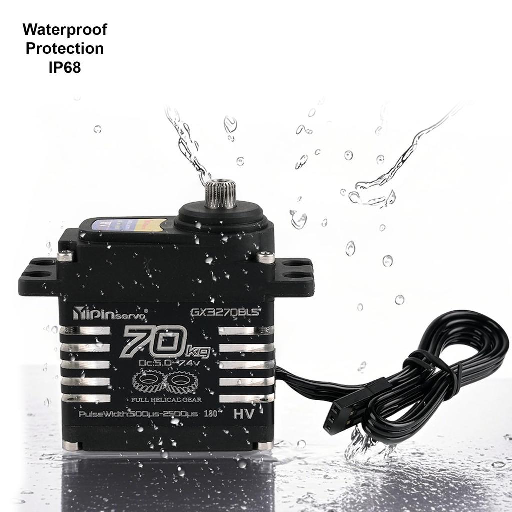 Rcmall GX3270BLS Digital Servo, 70KG High Torque, 360°270°180°, Metal Gear, IP68 Waterproof, for RC Crawlers (360 Degree)
