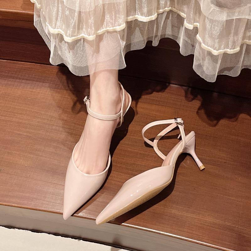 2026 Spring and Summer New Leather Single Shoes Red Pointed Toe Back Empty Sandals