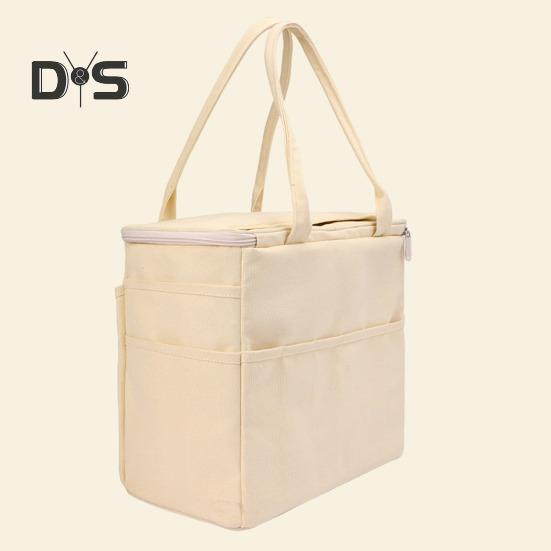 Canvas Yarn Storage Bag Solid Knitting Bag Handle Design Lightweight Portable Large Capacity Tote Organizer with Multi-layer Pockets