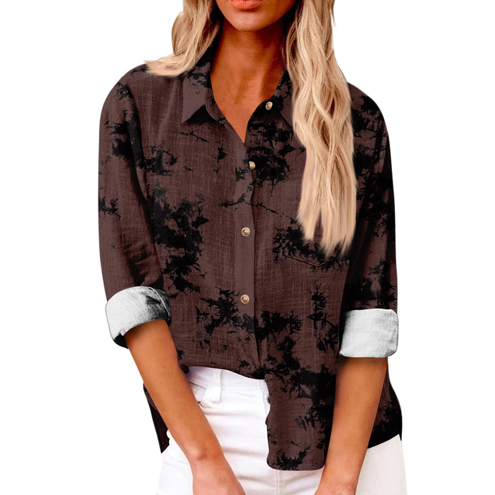 Women s Loose Floral Print Stand Collar Long Sleeve Cotton And Linen Top M