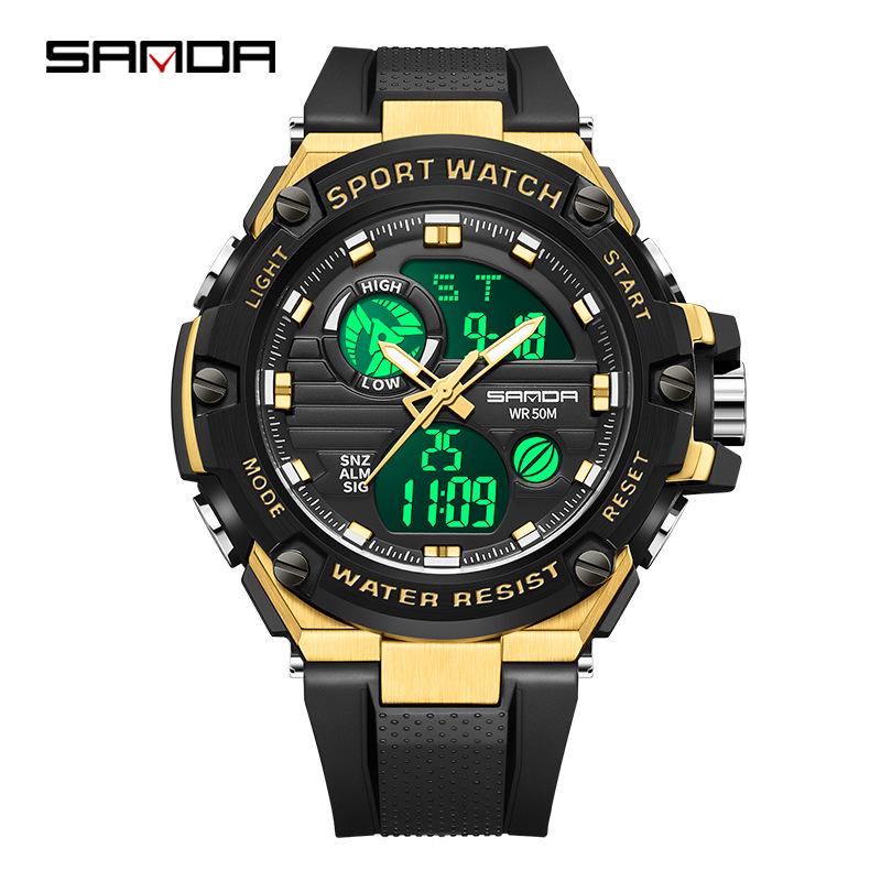 Sanda Luminous Waterproof Men s Multifunctional Student Party Electronic Wristwatch with Alarm and Shockproof Features