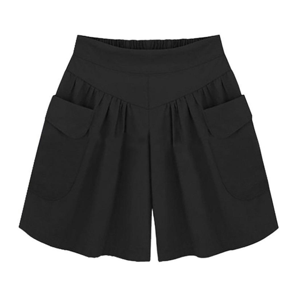 Women Solid Loose Hot Pants Pockets Lady Summer Casual Shorts