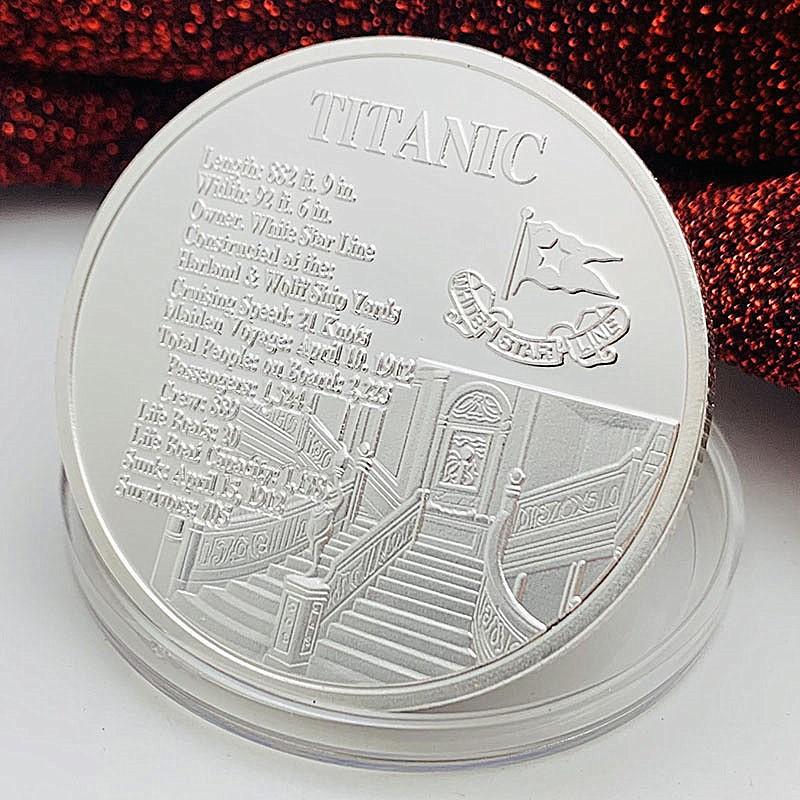 Titanic, ship, silver plated color printed commemorative medal, craft creative coin, souvenir coin