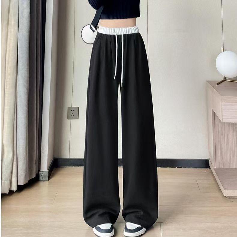 Women's Color-Block Drawstring Sweatpants: New Style for Spring, Autumn & Winter; Elastic Waist, Loose Fit, Wide-Leg.