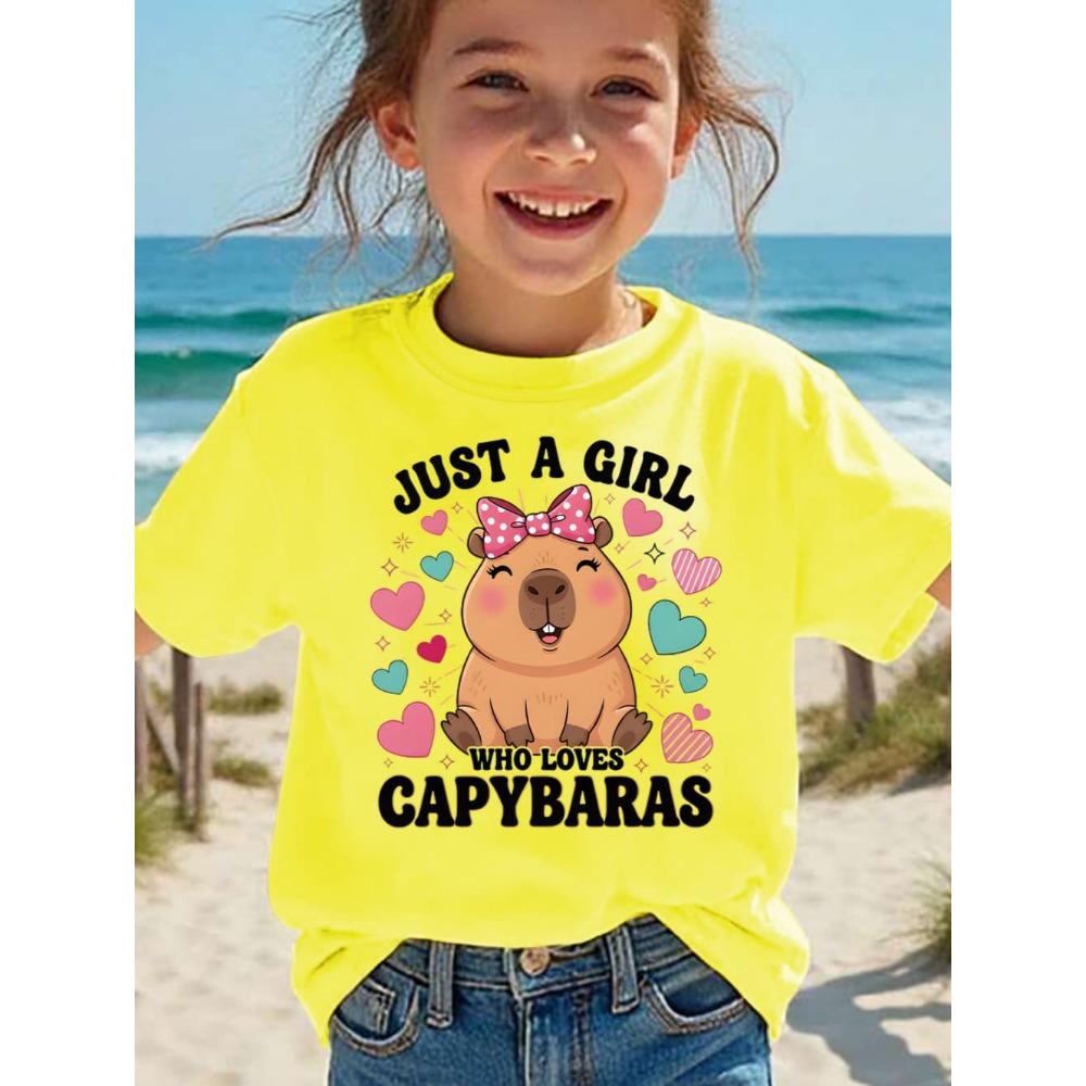 2026 Children's T-Shirt Cute Capybara Cartoon Print Casual Short-Sleeve Tee Summer Children Top O-Neck Fashion T-Shirt for Girls