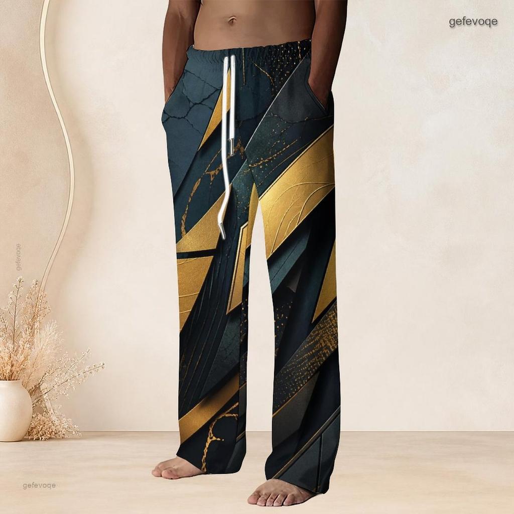 Men S Plus Size Abstract Watercolor Printed Drawstring Waist Straight Leg Full Length Beach Pants With Pockets