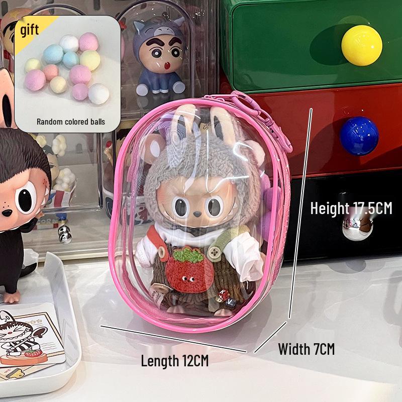 Labubu Transparent Vinyl Protective Case for Cotton Doll, Ita Bag, Baby Stroller Accessory, Dustproof Hanging Bag, 10-15cm.