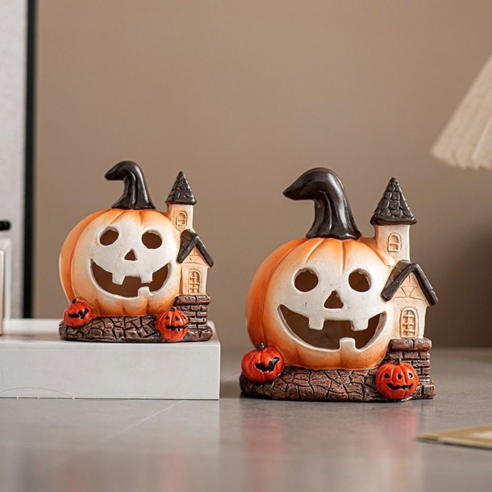 Resin Halloween Pumpkin House Scary Haunted House Ornaments Pumpkin Sculpture  Festival Decor